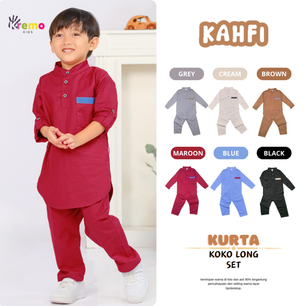 Kremo Kids - Baju Koko Kurta Panjang Anak Laki Laki Kahfi Series 1 - 12 Tahun