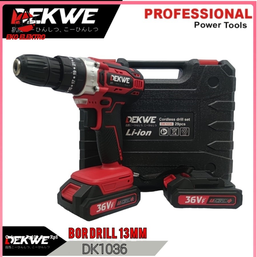 EES - Dekwe DK1036 Bor Cordless Drill Bor Baterai 36v Impact Drill / Sunc 36v