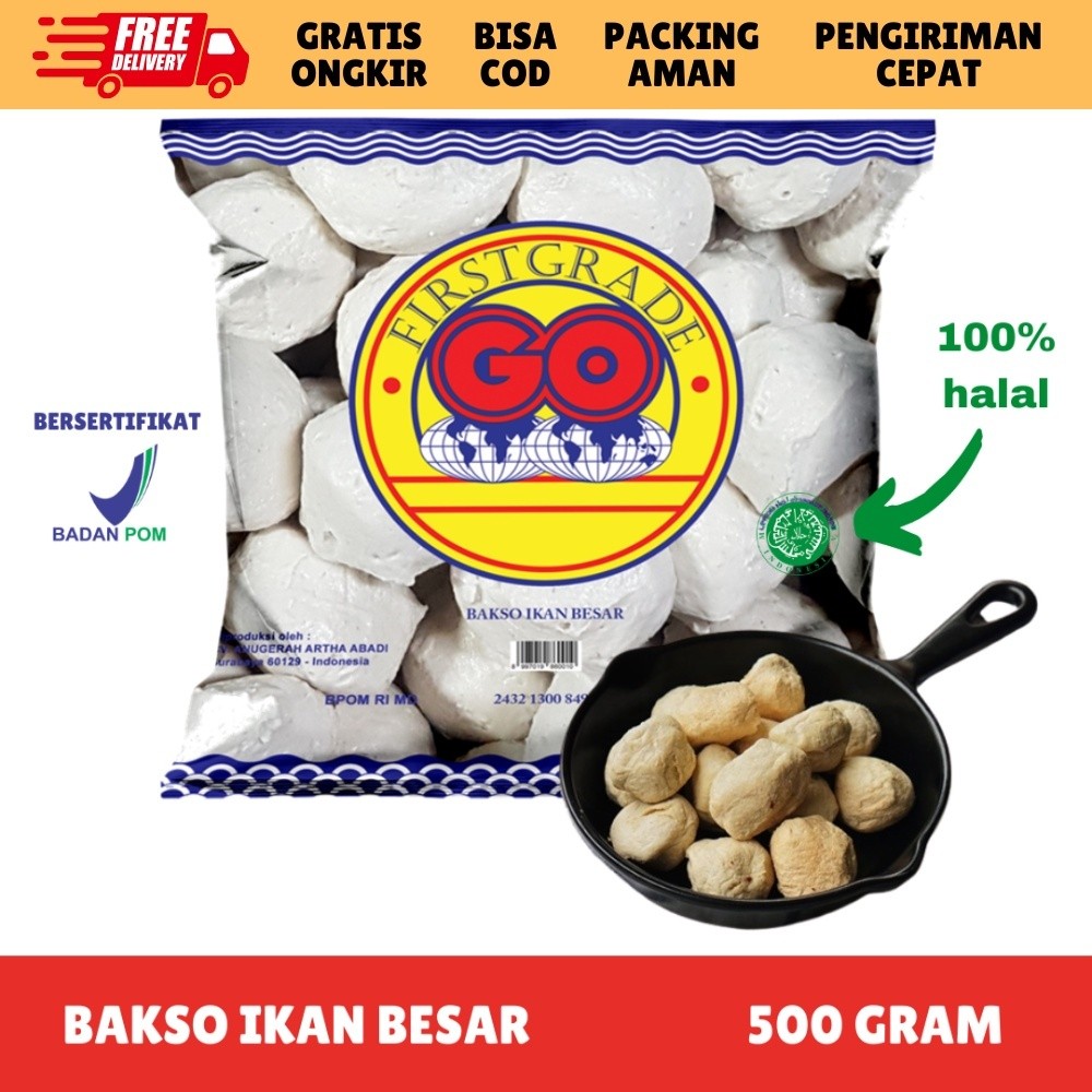 Frozen food go bakso ikan besar ISI 27-30 500GR makanan instan scallop sosis nugget bpom halal resel