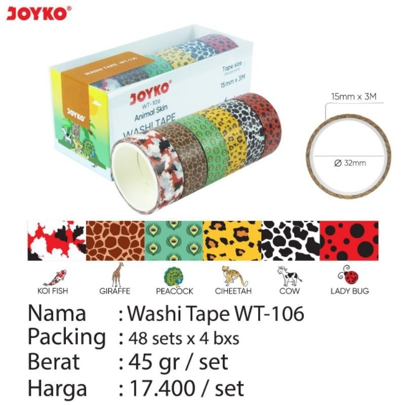 

Washi Tape Pita Perekat Selotip Kertas Warna Joyko WT-106 ANIMAL SKIN