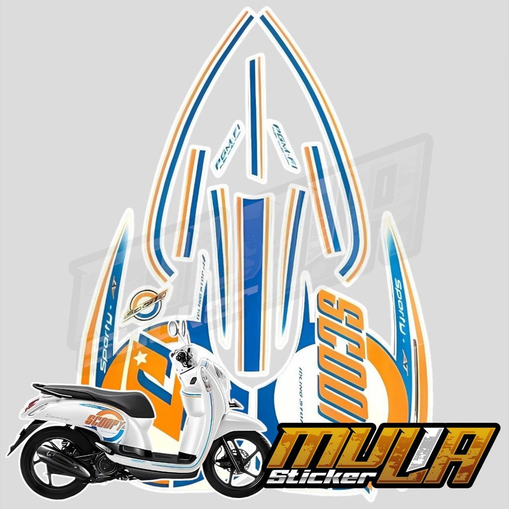 STICKER STIKER POLET LIS STRIPING MOTOR FULL BODY HONDA SCOOPY 2016 WARNA PUTIH BIRU KUNING
