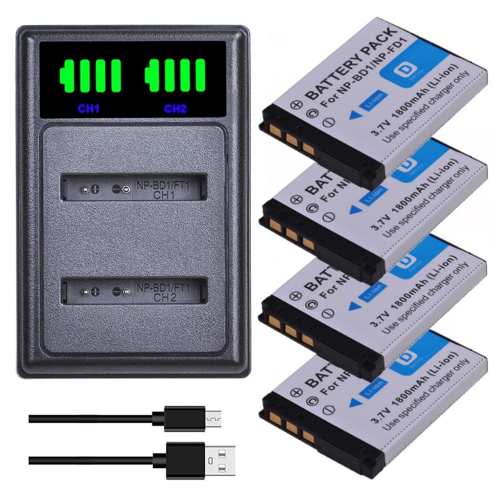 NP-BD1 Battery and Type-C Charger for Sony DSC-T900, DSC-TX1, DSC-T2, DSC-T70, DSC-T75, DSC-T77, DSC