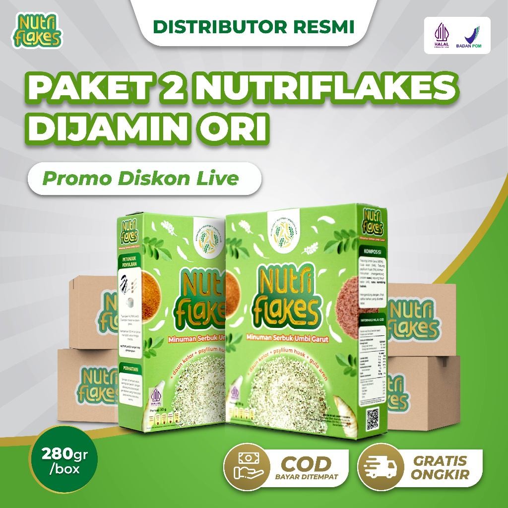 

2 Box Nutriflakes Original - Minuman Umbi Garut Solusi Atasi Asam Lambung Maag Kronis Gerd Suplemen