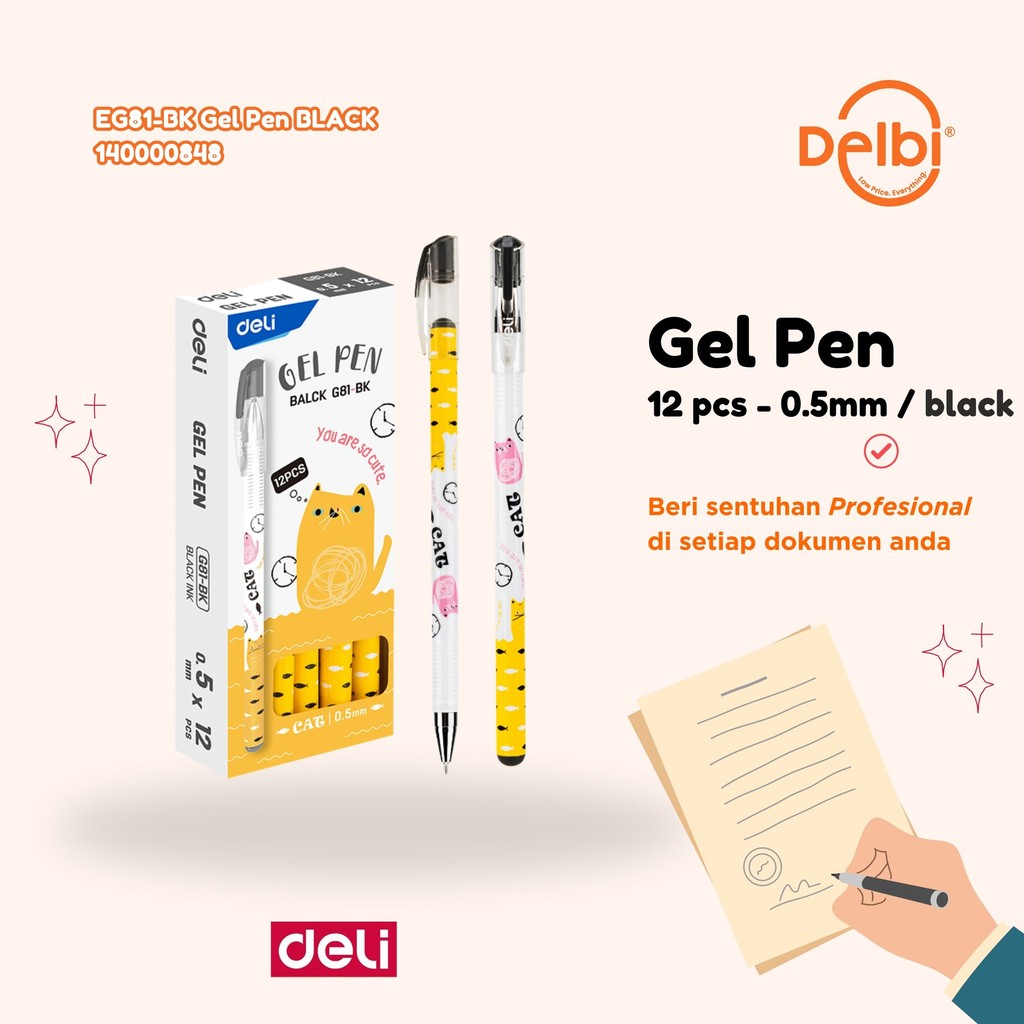

Pen Pena Ballpoint Pulpen Deli G81 0.5 mm EG81-BK Gel Pen BLACK