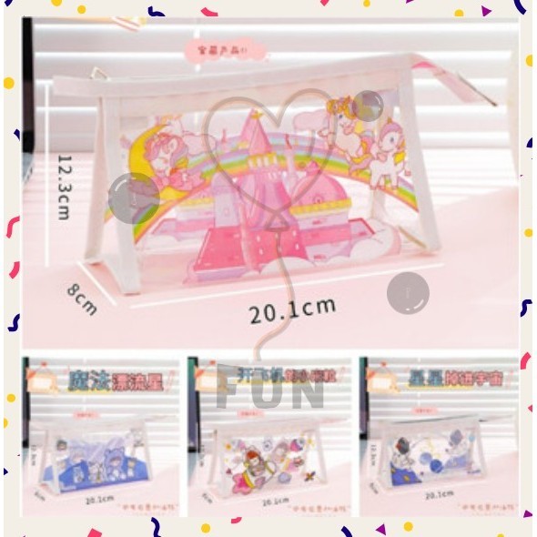 

FF COD PROMO - Tempat Pensil Transparan Ukuran Besar Motif Kartun Karakter Bahan PVC Untuk Anak Pouch Lucu Unik Murah Import