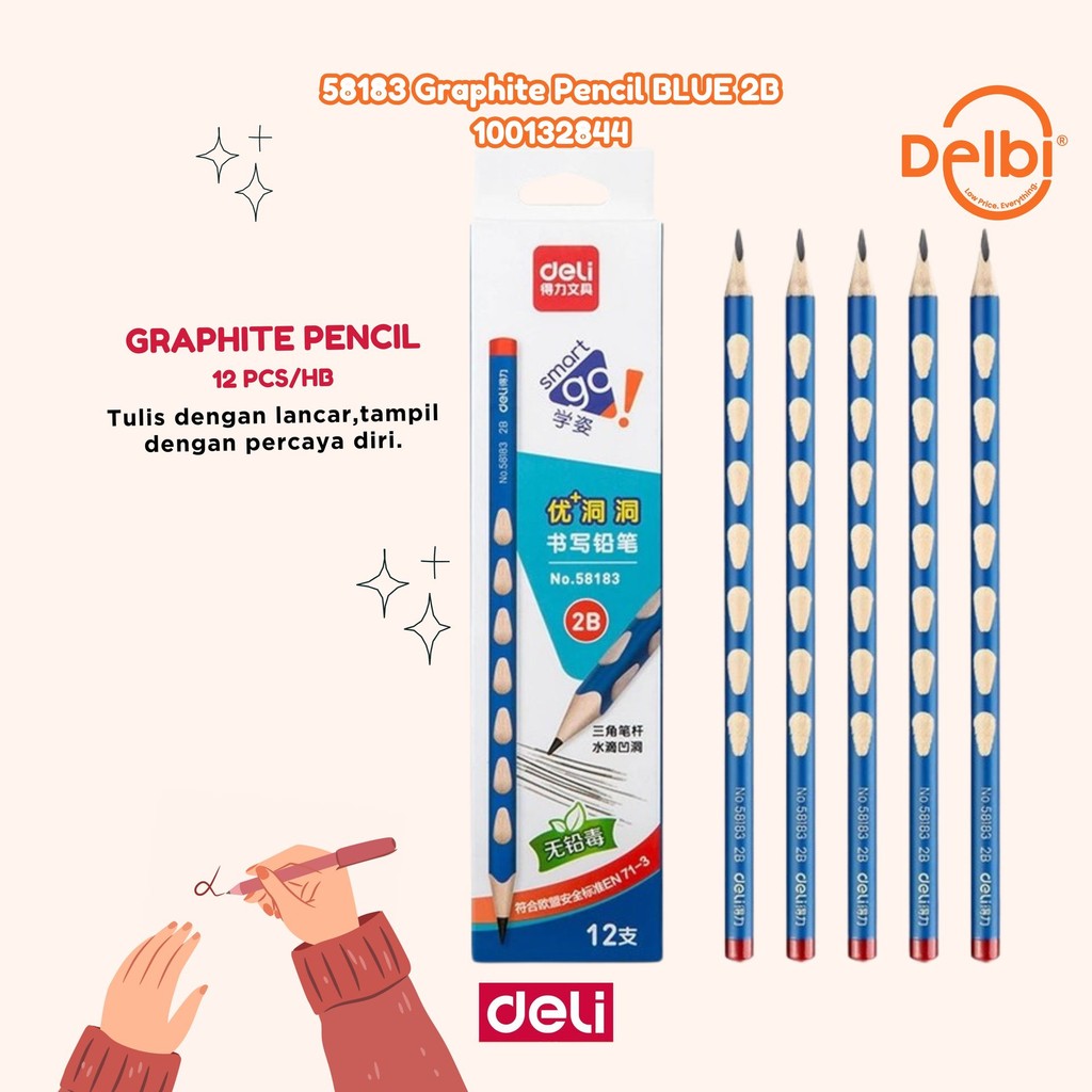 

Pensil Segitiga Deli 2B 58183 Lubang Pengangan Nyaman Graphite 12 pcs 58183 Graphite Pencil BLUE 2B