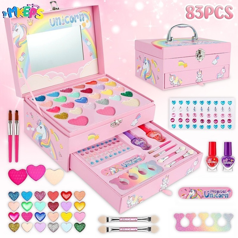【Ready Stock】83PCS Children Pretend Plays Make Up Kit Set Mainan Make Up Anak Dengan Fungsi Asli - K