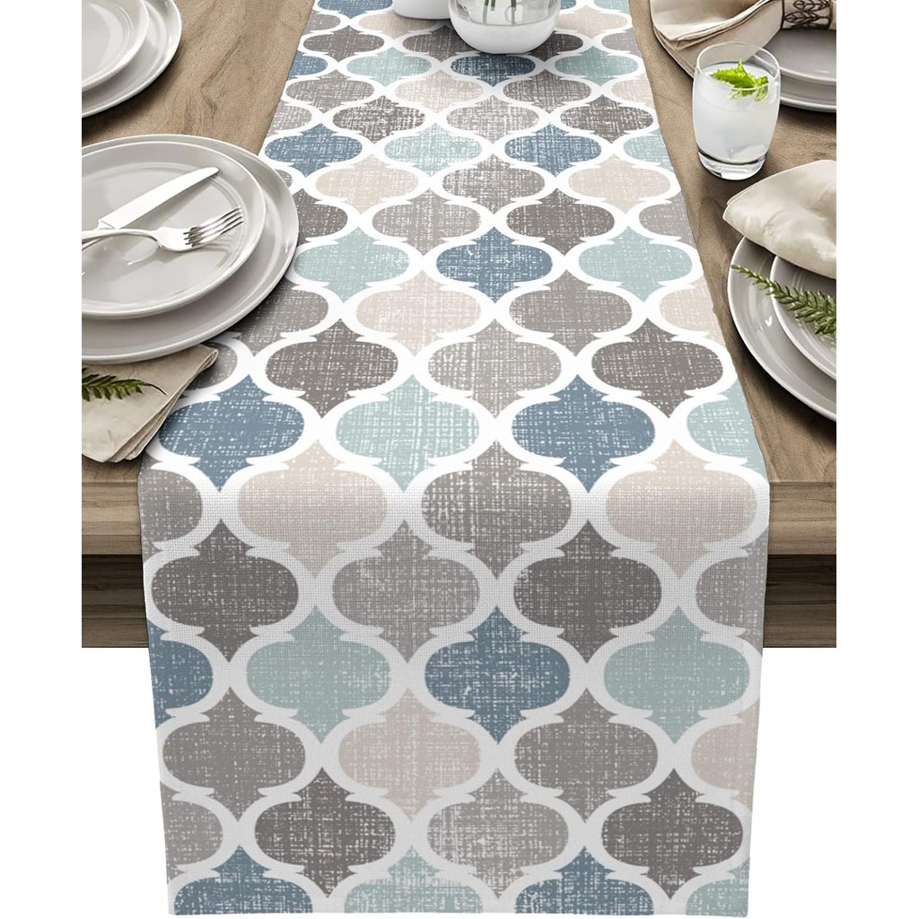 Moroccan Pattern Design Linen Table Runners Dresser Scarf Table Decor Farmhouse Holiday Party Decor 