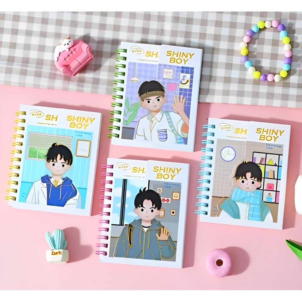 

NOTE BOOK RING MOTIF MEMO KECIL A7 SPIRAL isi 70 Lembar Dengan Perekat Shiny Boy Pinkoala - OS0379