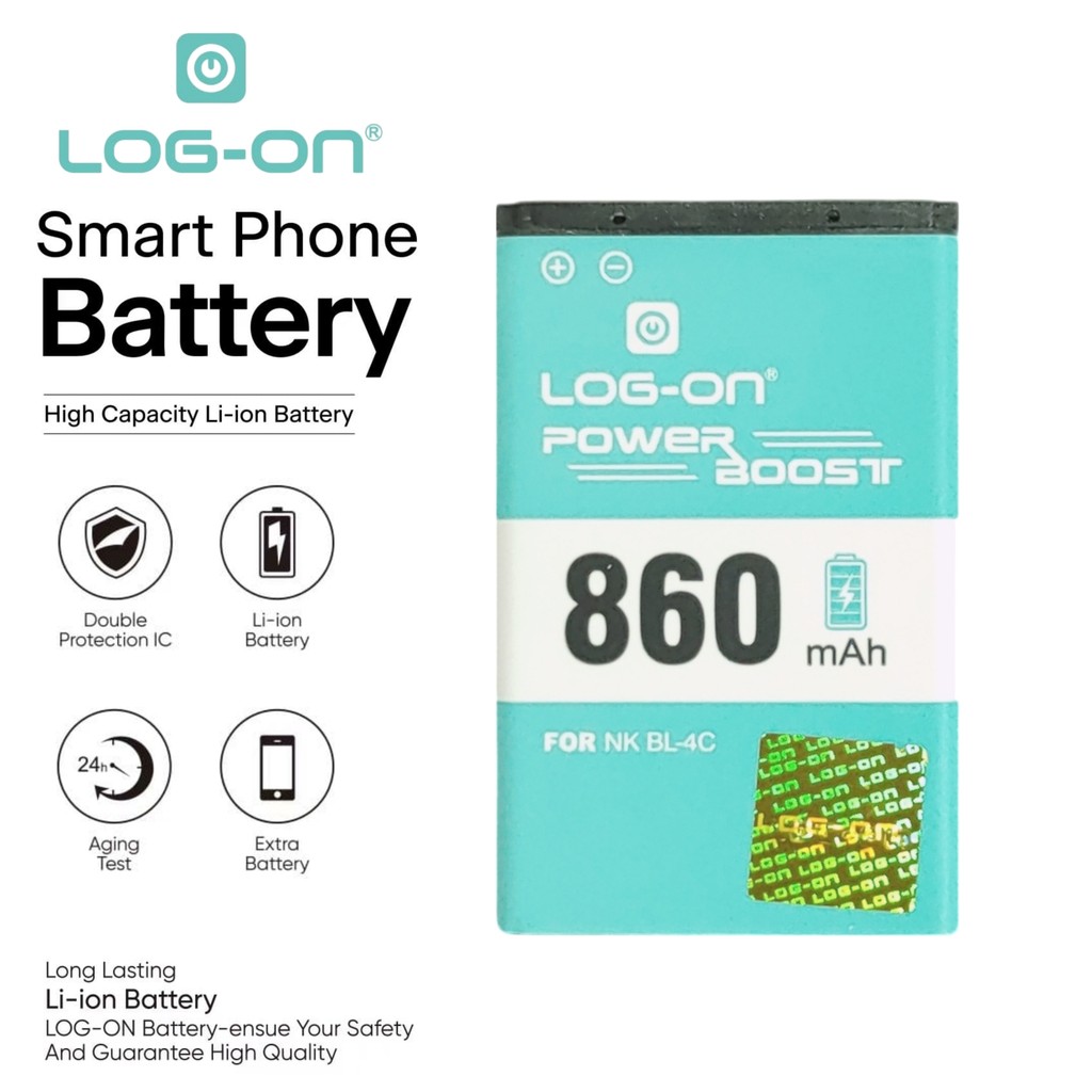 LOG ON BATERAI NOKIA BL-4C-6100-6300-2650-5100-6100-7200-7270 BATRE DOUBLE POWER DOUBLE IC BATTERY