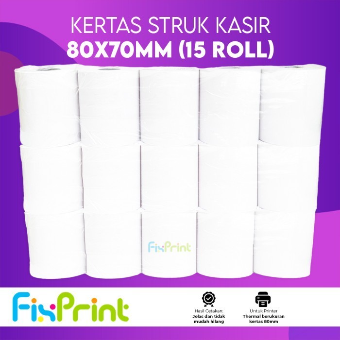 

FixPrint Kertas Thermal Kasir 80x80mm 80x70mm Kertas Struk Continous Paper Roll 80x70mm 80x80mm New