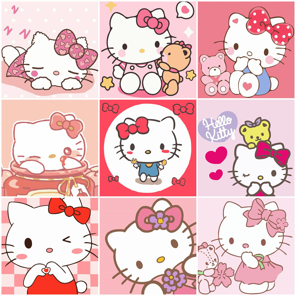 

Sanrio Oil Paint By Numbers Hello Kitty Ready Frame Handpainted Gift Digital Painting For Kids Cartoon Bedroom Decor For Home