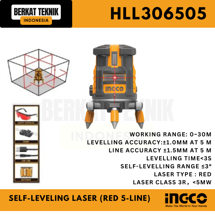 Self-Leveling Laser (Red 5-Line) - Digital Level Leveler - INGCO HLL306505