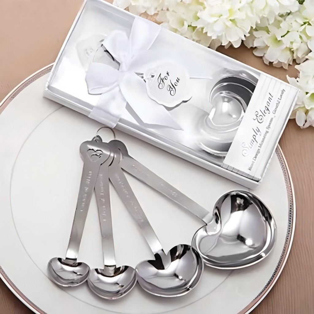 

50 sets/lot Love Wedding favors of Simply Elegant Heart Shaped Stainless Steel measuring spoon in White Gift Box