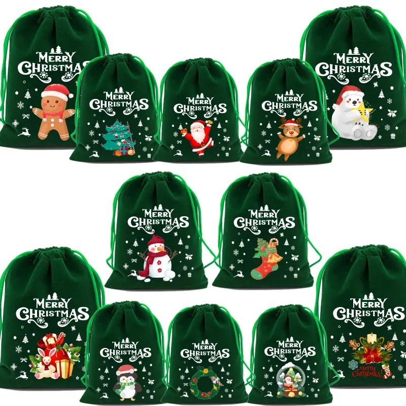

1pc Xmas Velvet Bags Small Candy Gift Bag Drawstring Pouch Christmas Party Favor Boutique Jewelry Packaging Bags