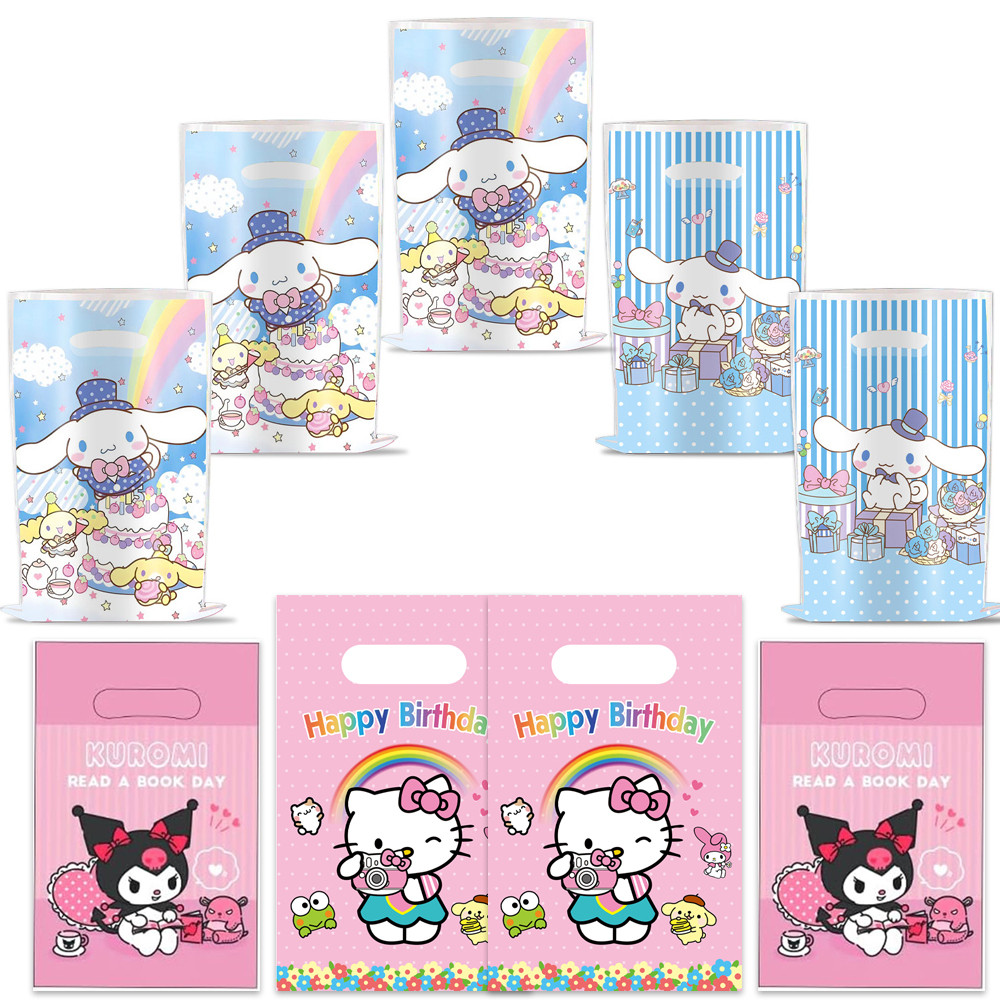 

10pcs/lot Cinnamoroll Kuromi Kitty Theme Girls Favors Birthday Party Candy Surprise Plastic Decorations Gifts Goodie Loot Bag