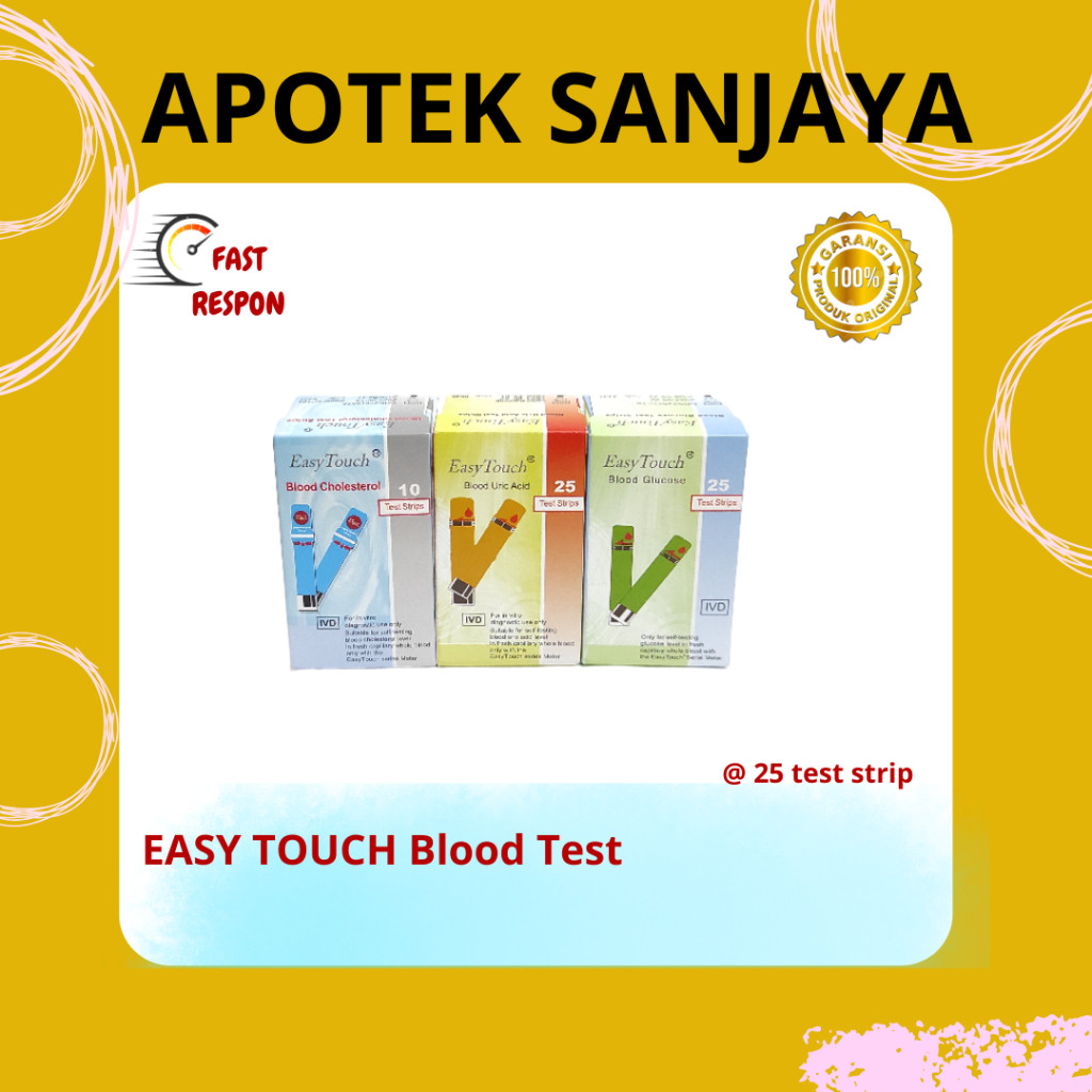 EASY TOUCH BLOOD TEST/STRIP TEST/ASAM URAT/KOLESTROL/GULA DARAH/PER-BOTOL/ISI 10 STRIP