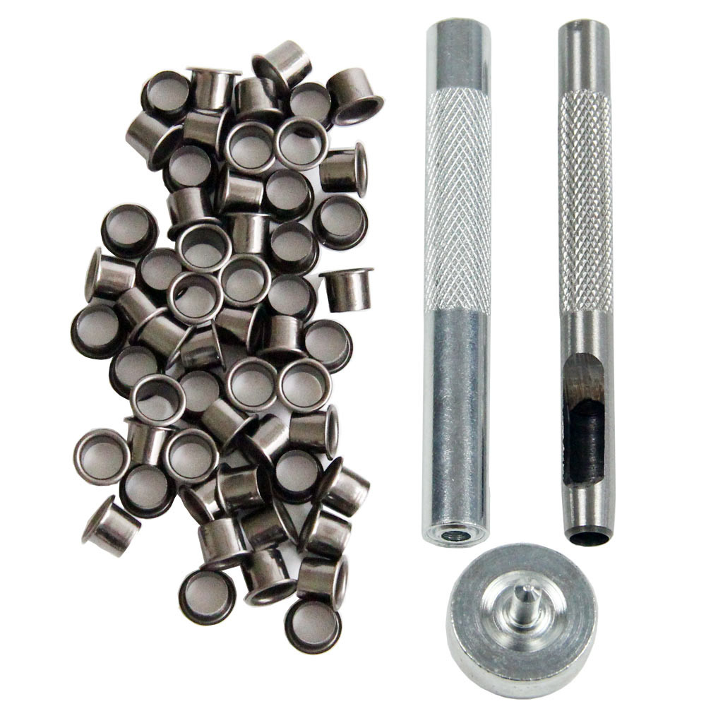 

Eyelet Hole Punch Tool Kit with 50 eyelets 6mm 7mm Gunmetal Finish for DIY Kydex Sheath Kydex Eyelet