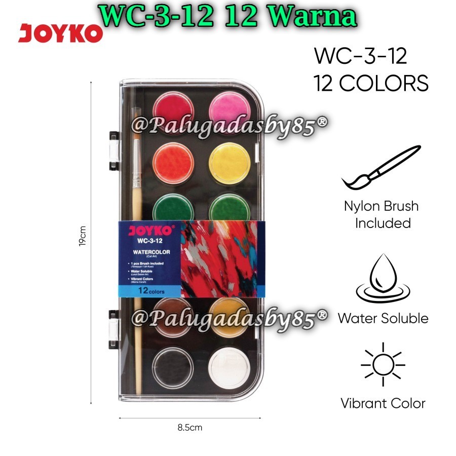 

(1 Set Isi 12 Warna) GROSIR Cat Air JOYKO WC-3-12 12 Warna / Watercolor Set Cat Air Joyko WC-3