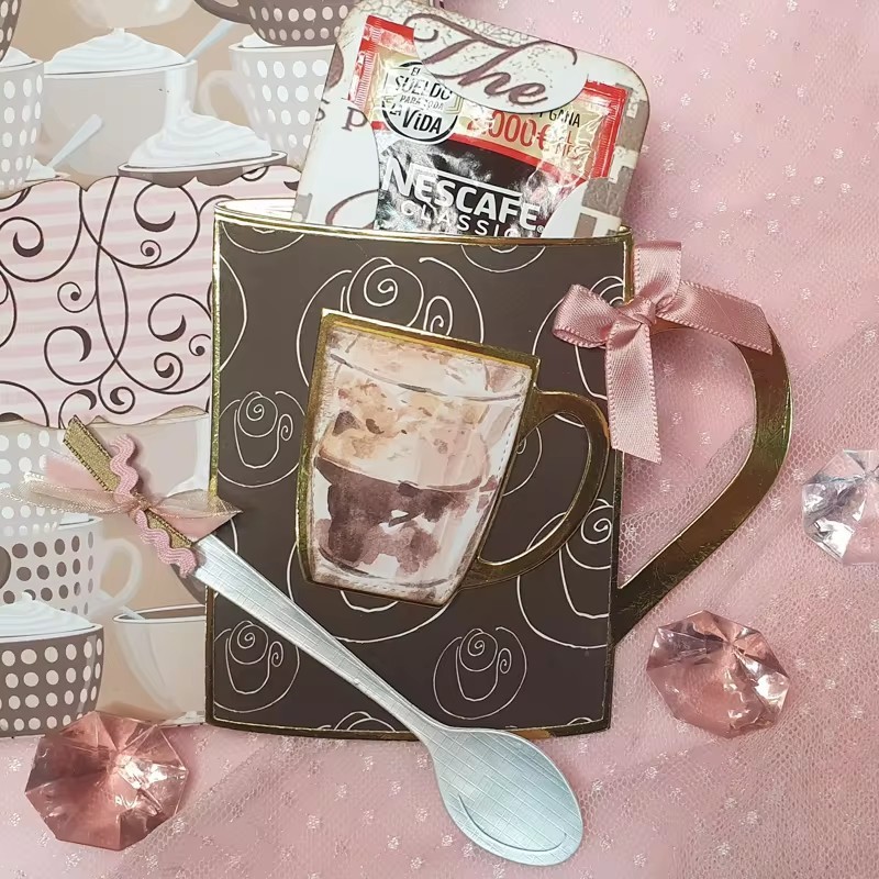 

Cutting Dies Coffee Mug Gift Set Scrapbook Cardmaking Paper Craft Metal Stencil Surprise Creation
