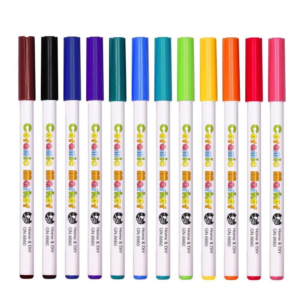 

12 Colors High Temperature Oven Baked Ceramic Marker Pen Acrylic Paint Pens for Drawing Rock Stone,Wood, Waterproof Permanent