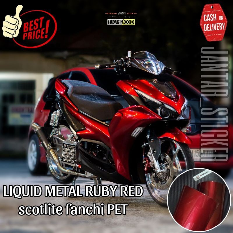 Sticker Scotlite Liquid Metal Ruby Red Merk Fanchi Seri Pet Premium Lebar 50 cm Stiker Skotlet Motor
