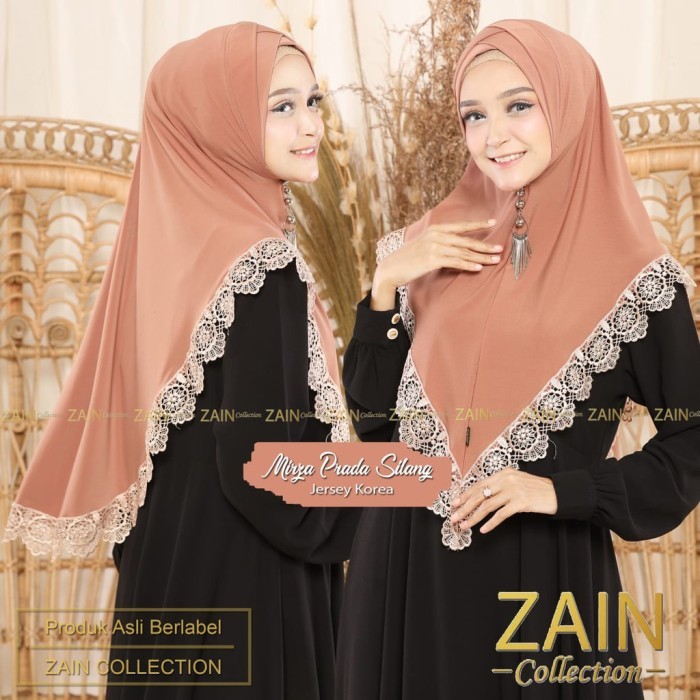 Jilbab Instan Mirna Silang Variasi Renda Prada Import Zain Collection