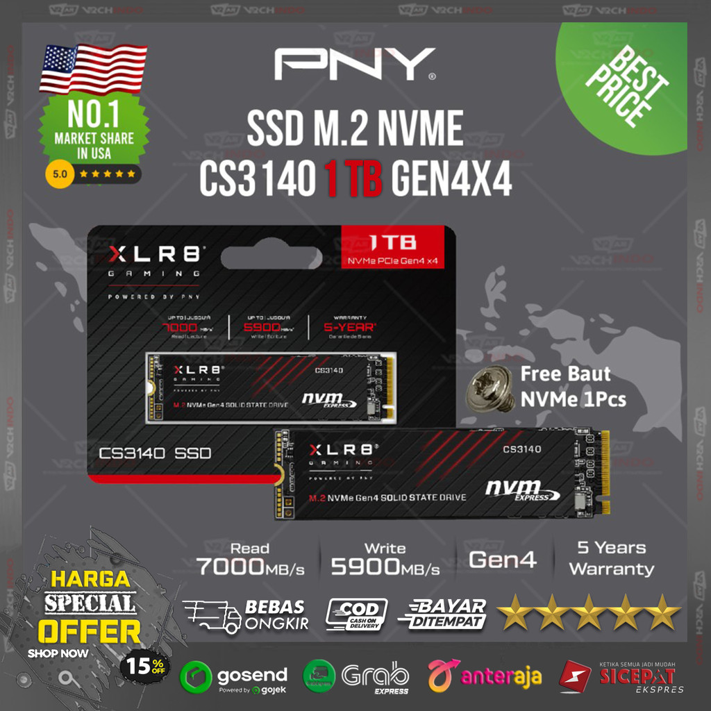 SSD NVMe M.2 PNY XLRB 1TB CS3140 - SSD NVME M2 PNY CS-3140 XLRB PCIe Gen4 X4 Top Brand USA 