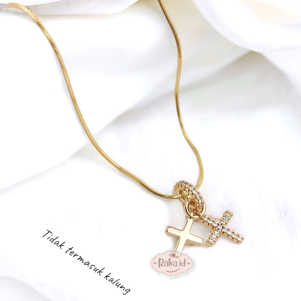 Liontin Tanpa Kalung Liontin Kecil Imut Motif Salib Double 1431