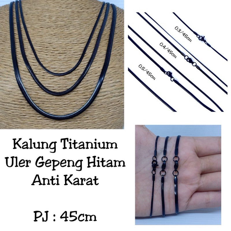 Kalung Titanium Belut Gepeng Anti Karat Warna hitam pria wanita
