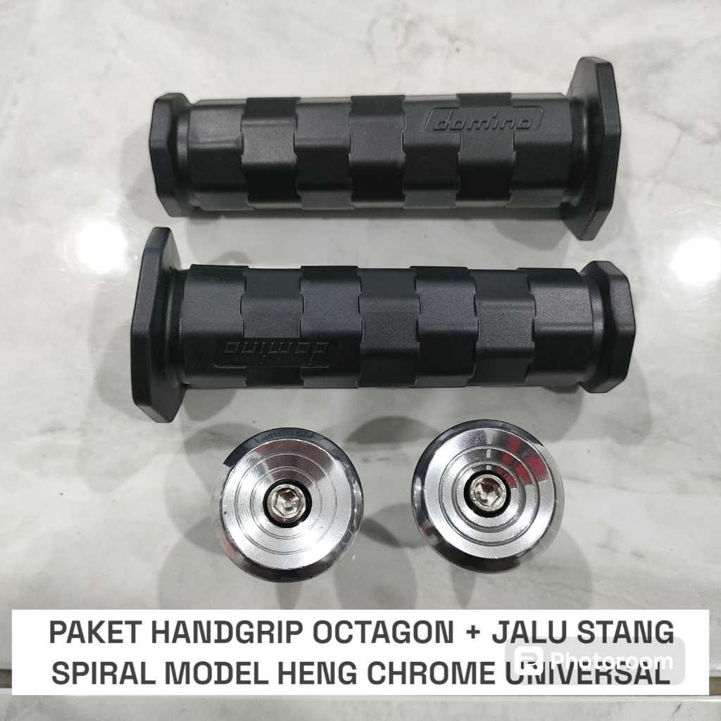 JA RACING PAKETAN VARIASI GRIP HANDGRIP OCTAGON KOTAK PLUS JALU BANDUL STANG SPIRAL MODEL HENG CHROM