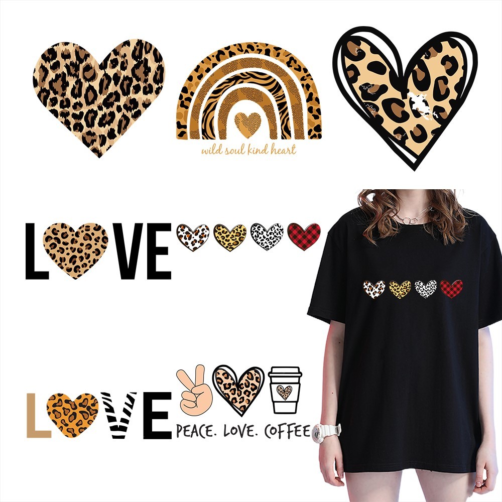 

Cute Love Letter And Leopard Heart Heat Transfer Sticker Fashion Diyprint Iron-On Transfer For T-Shirts Washable Applique Decor