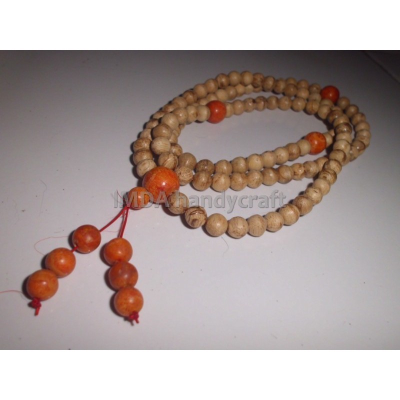 IMDAHANDICRAFT Tasbih Bhuda Kayu gaharu aquilaria Filiria Papua Grad C kombinasi Yellow coral 108 bi