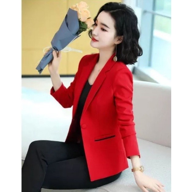 Blazer Merah Formal Kerja Kantor Wanita/Jas Kantor Wanita/Jas Wanita Jumbo/Blazer Wanita Lengan panj