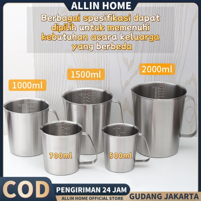【ALLINHOME】Milk Jug 500ml 700ml 900ml 1500ml 2000ml Cc Stainless Steel Latte Art Barista Professiona