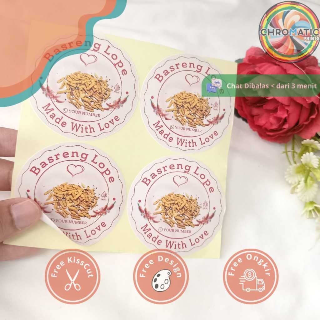 chromatic  Sticker Print Label Makanan Cemilan Basreng Bentuk Bulat Free Desain Stiker Custom Nama