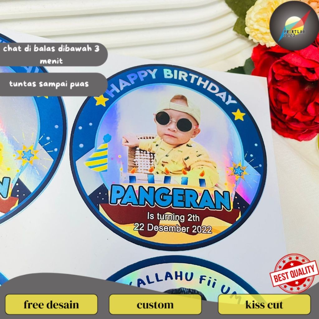 

PrintLab Sticker Bulat Hologram Ulang Tahun Stiker Label Undangan Happy Birthday Kecil Free Desain
