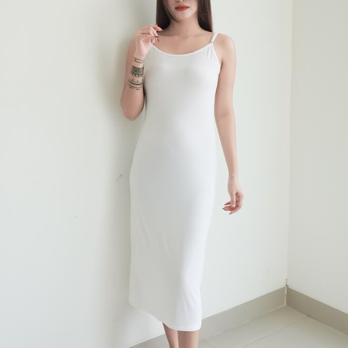 NEW -Dress Midi Polos Wanita Gaya Korea - Paket 2 Pcs, Pilihan Warna: Hitam, Putih, Krim, Abu-abu Ca