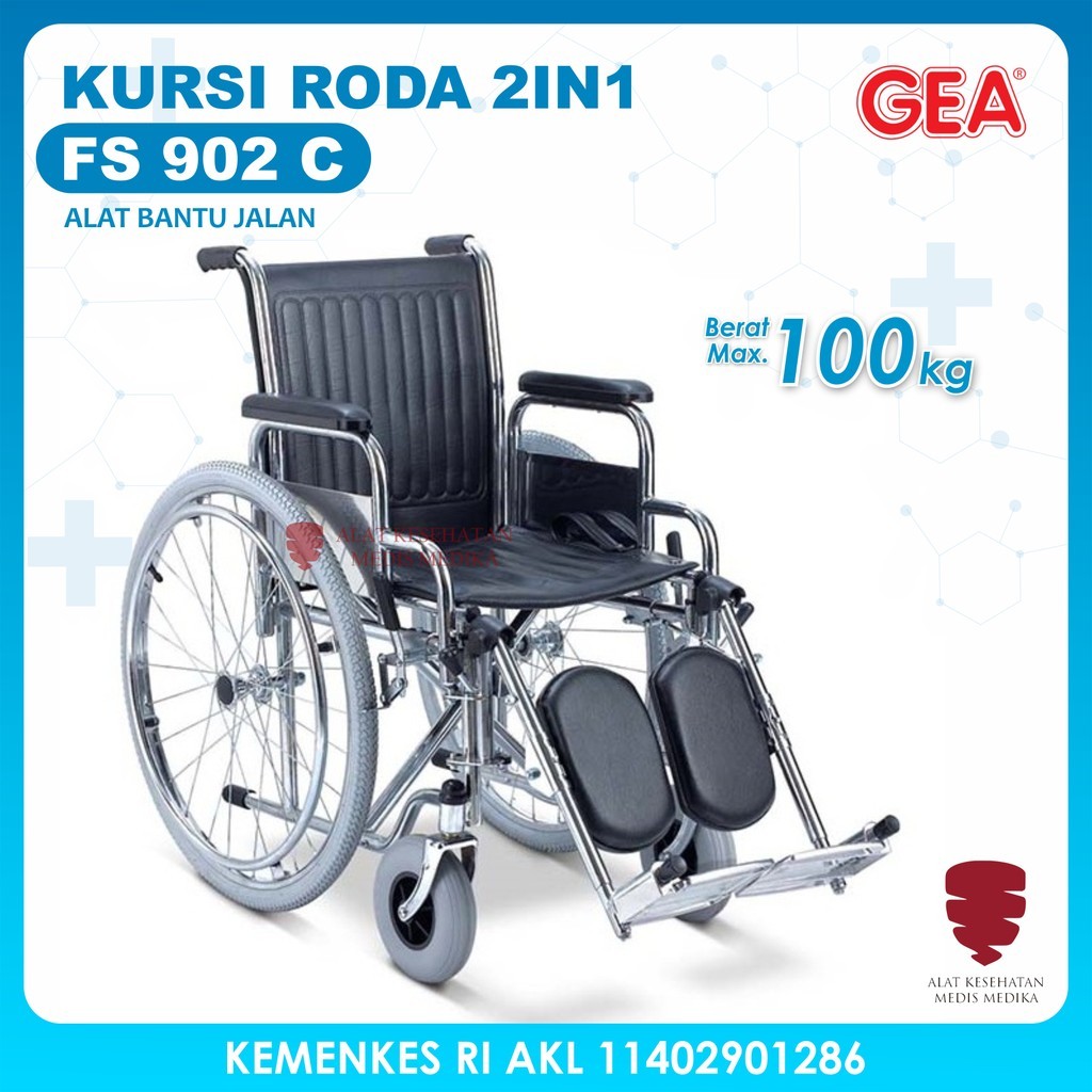 FS 902 C Kursi Roda 2in1 GEA Duduk Selonjor 2 in 1 Wheel Chair FS902C