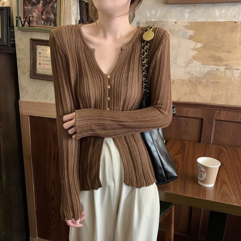 ALIVEF -  Korea Atasan Rajut Wanita V-neck Baju Rajut Wanita Sexy Style Atasan Wanita Lengan Panjang
