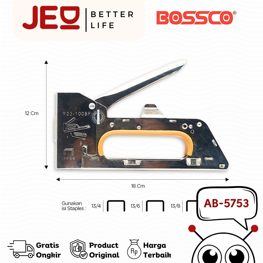 

Staples Tembak Gun Tacker BOSSCO + Isi atau Refil 13/8 Stapler Staples | Stepler Tembak BOSSCO | Stepler Gun BOSSCO | Stapler Tembak JEDI | Stapler Gun JEDI