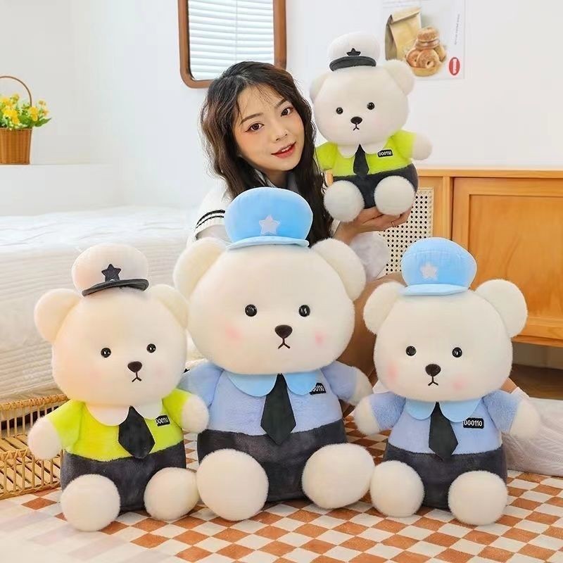 Boneka Beruang Kecil Polisi Lucu/Boneka Polisi Lalu Lintas/Petugas Polisi Sepeda Motor Beruang/Kirim