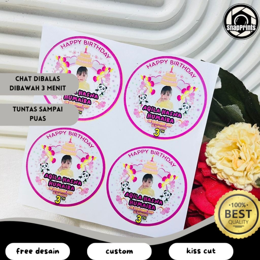 

SP 2-4 Vinyl Stiker Ulang Tahun Sticker Label Undang Happy Birthday Uk.Kecil Free Design
