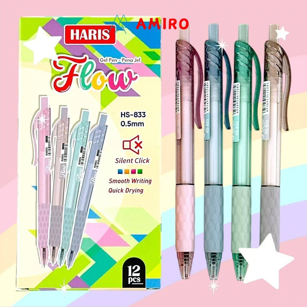

(12Pcs) Pulpen Cetak Silent Click 0.5mm / Pen Cetek Pastel Joyko / Pena Klik Lancar Q-GEL Pastel