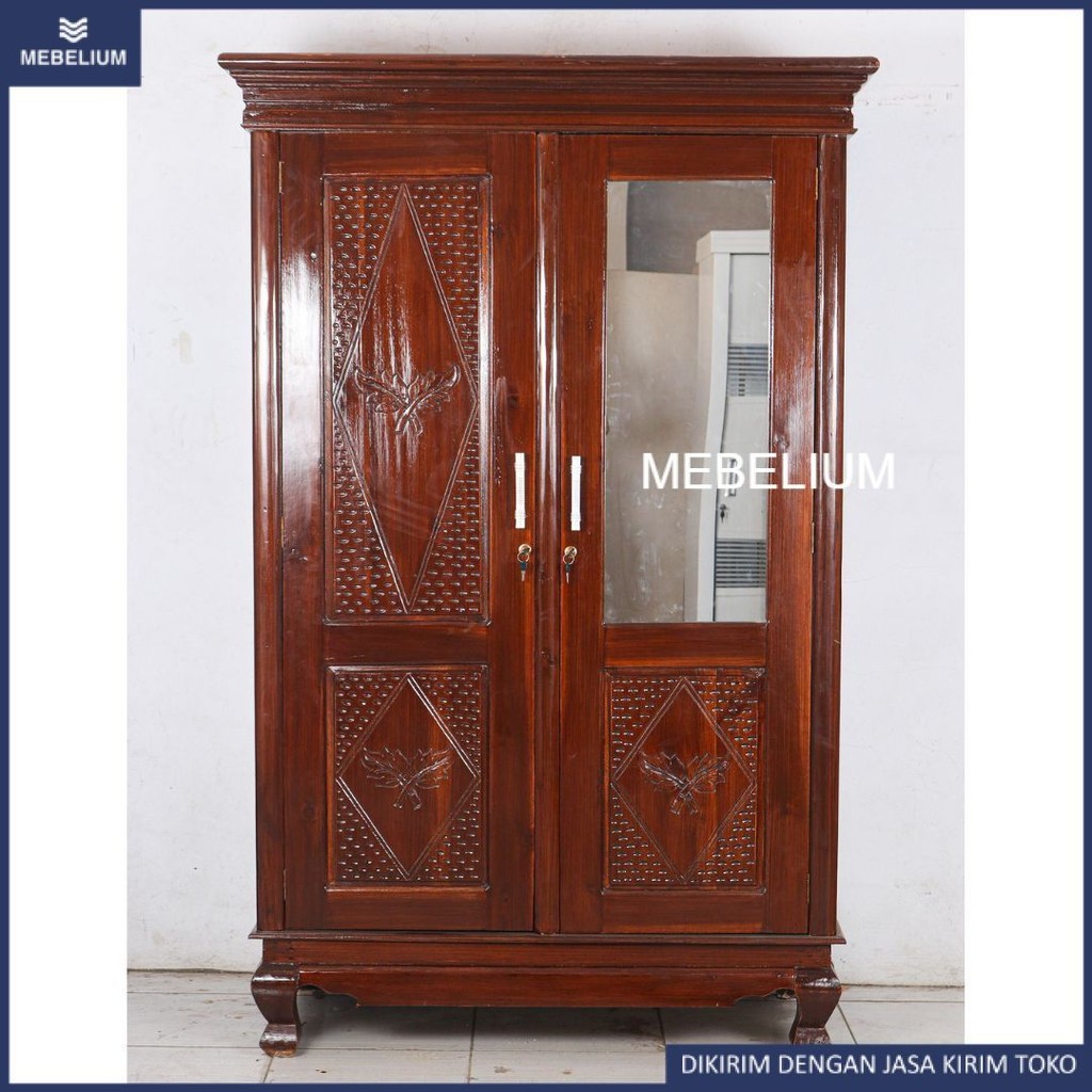 [ORI] Lemari Pakaian Kayu Jati 2 Pintu Zahra | Lemari Baju Kayu Asli Anti Air Anti Rayap [Mebelium]