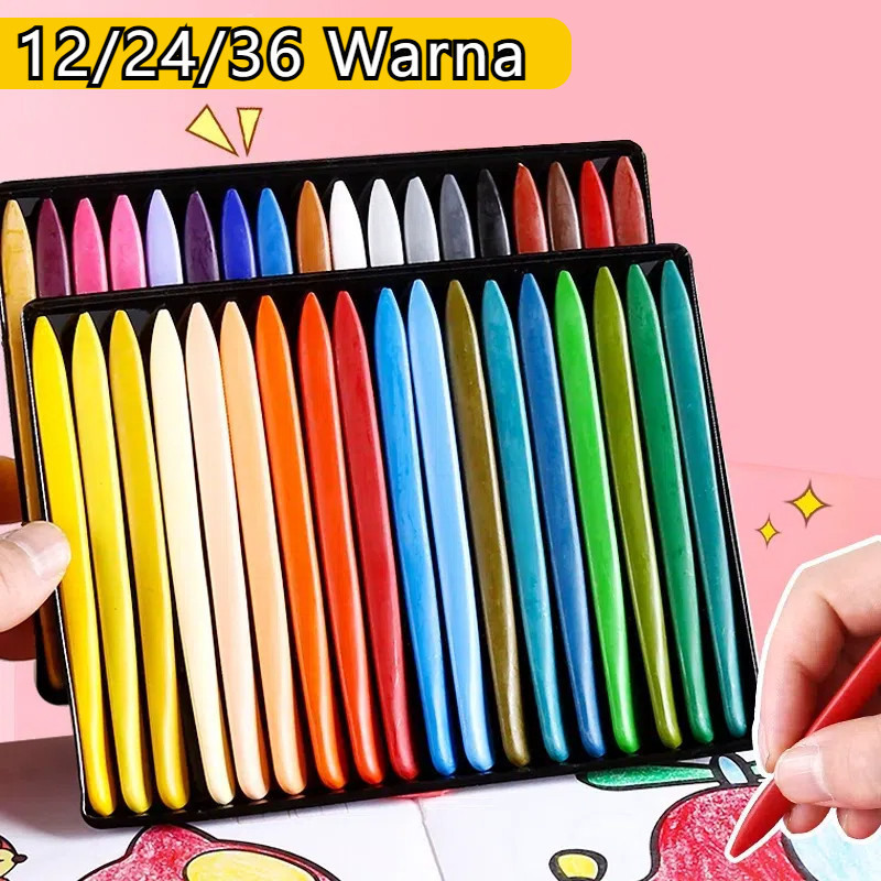 

Krayon Plastik Tangan Bebas Kotor | 12/24/36 PCS Pensil Warna Grafiti Anak-anak Pena Lukis Alat Tulis Siswa
