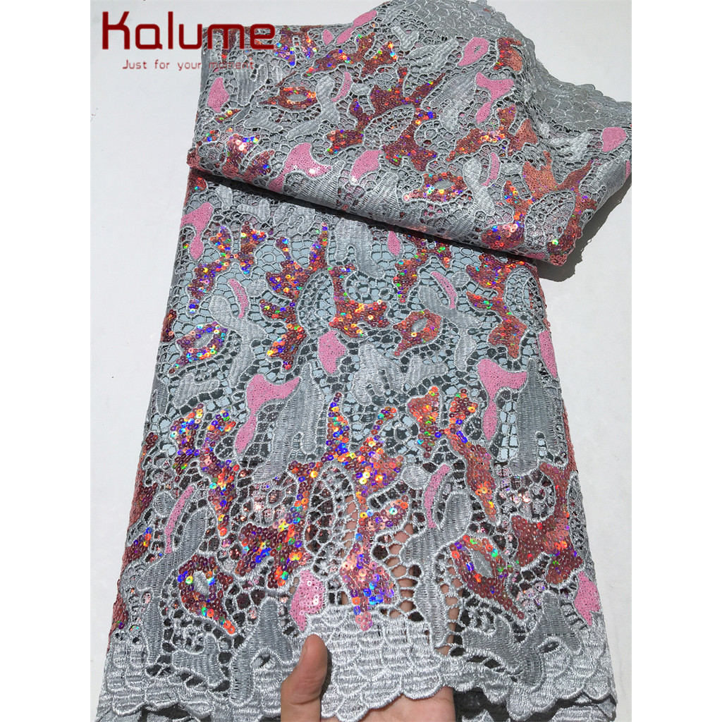 

Kalume African Sequins Lace Fabric 2025 High Quality Material Nigerian Guipure Cord Lace Fabric for Party Dress Sewing F4058