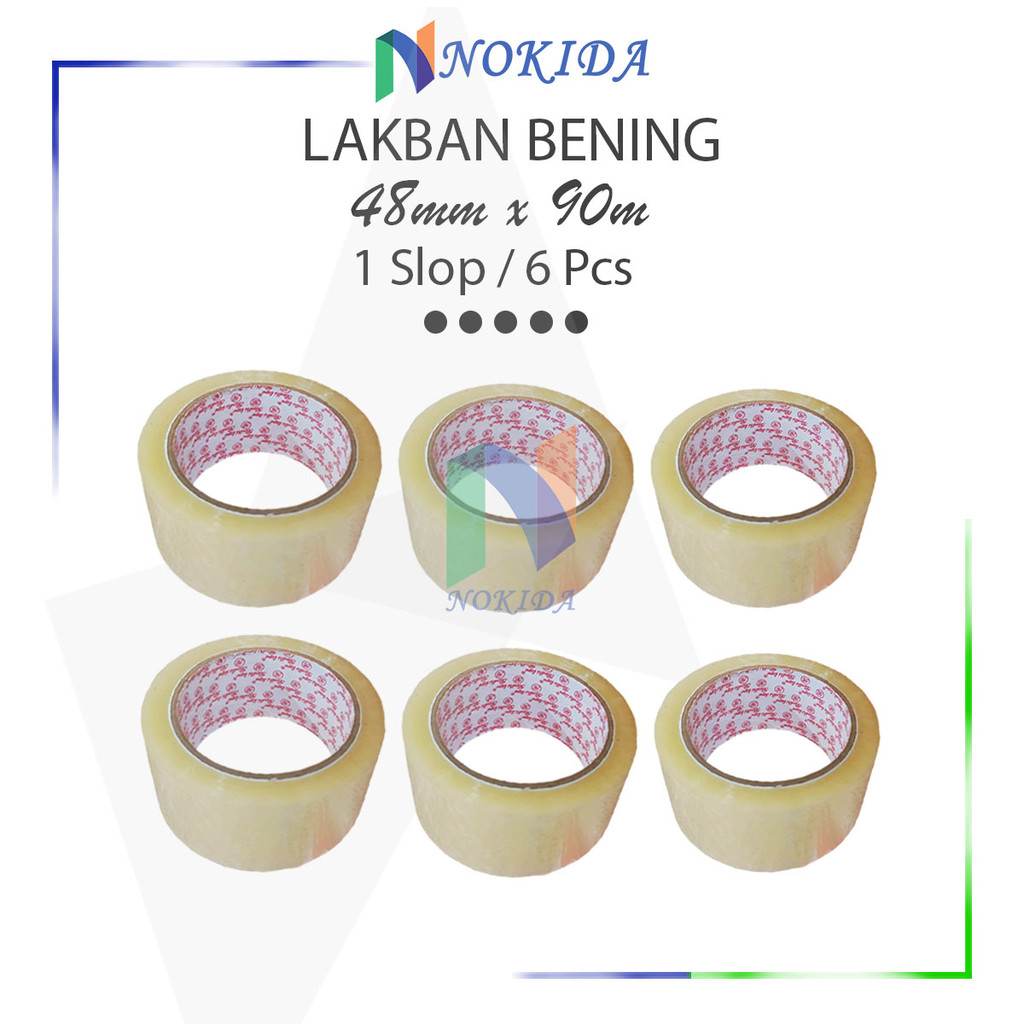 Nokida Lakban Bening 1 Selop [48 mm x 90m] / Solasi Packing / Selotip / Solasiban Besar 1 Slop 6 Pcs
