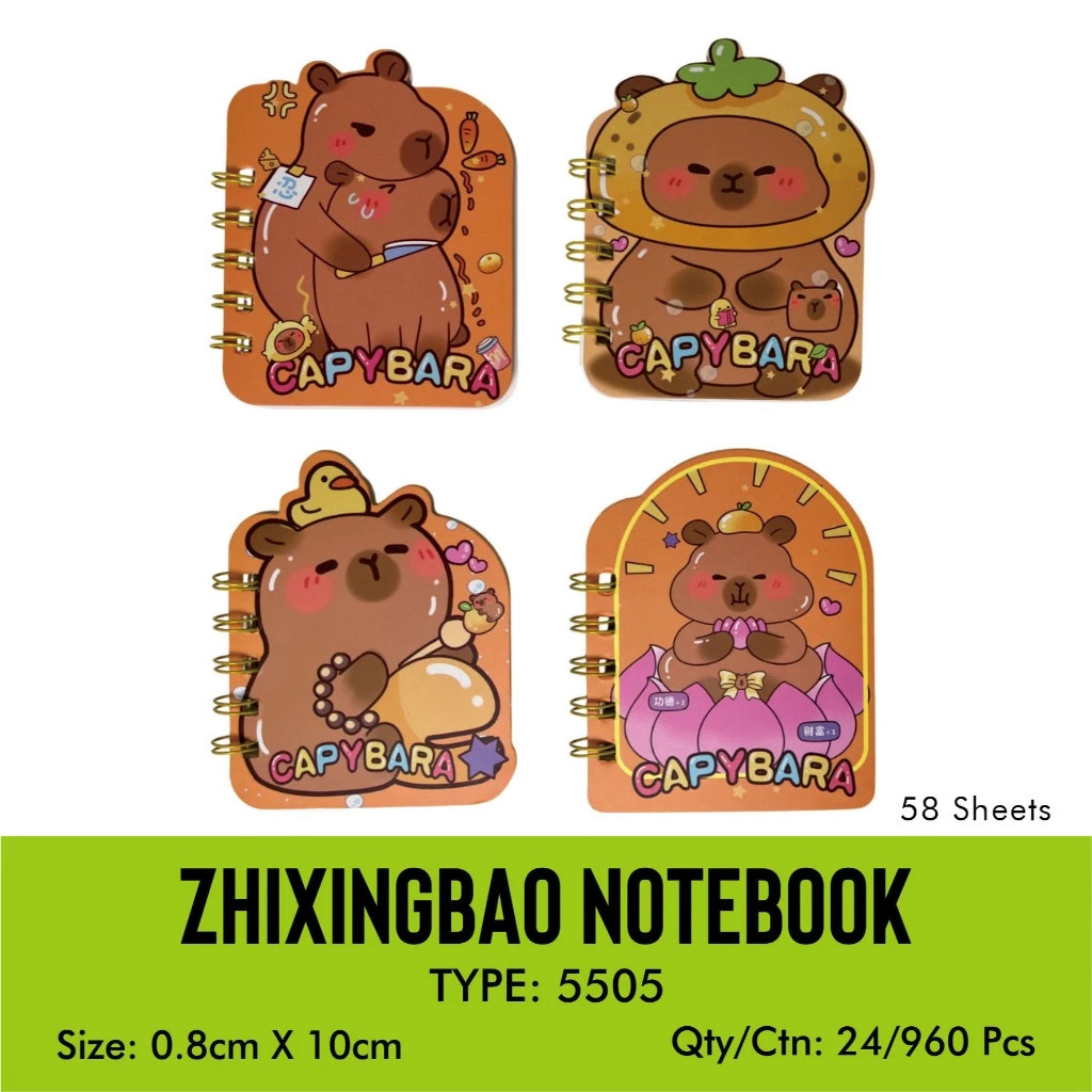 

Zhixingbao Notebook 5505 ukuran 80x100mm / Ringbook Notepad Capybara Fancy 58sheets / Buku Ctatan