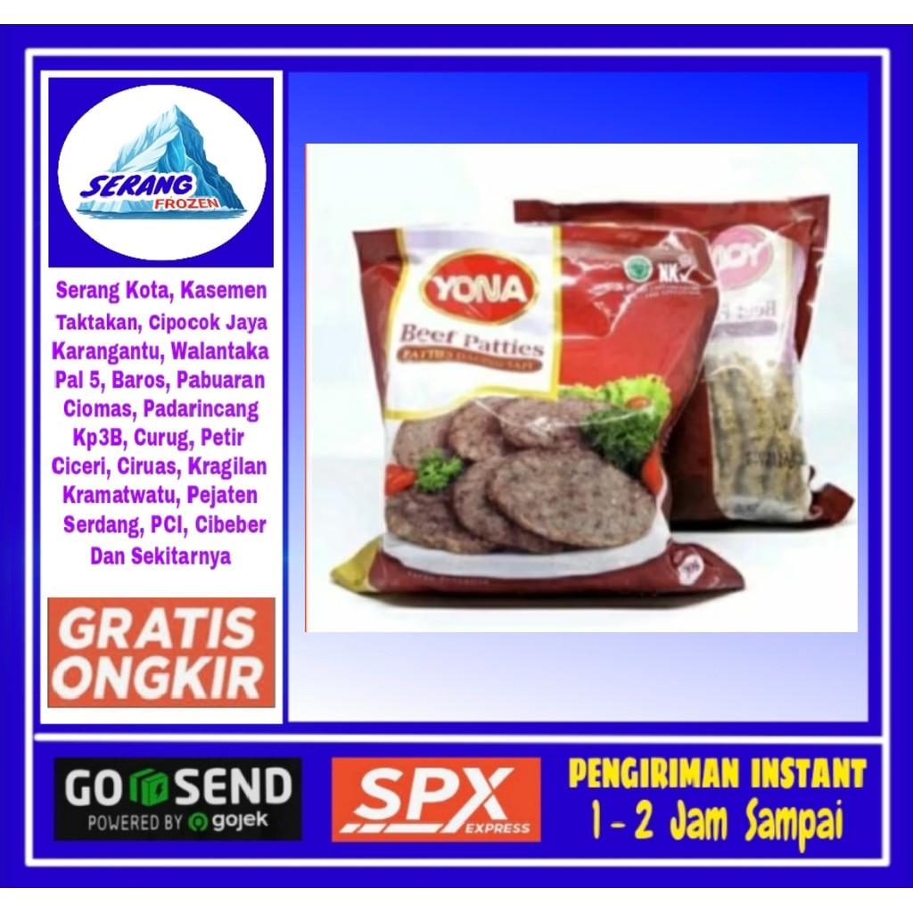 

Daging Burger Yona Petties 500g,isian Burger isi 10,Serang Frozen